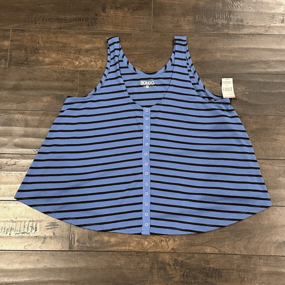 Bongo Women's L Crop Top Sleeveless Y2K Blouse Blue Stripped Button‎ Front